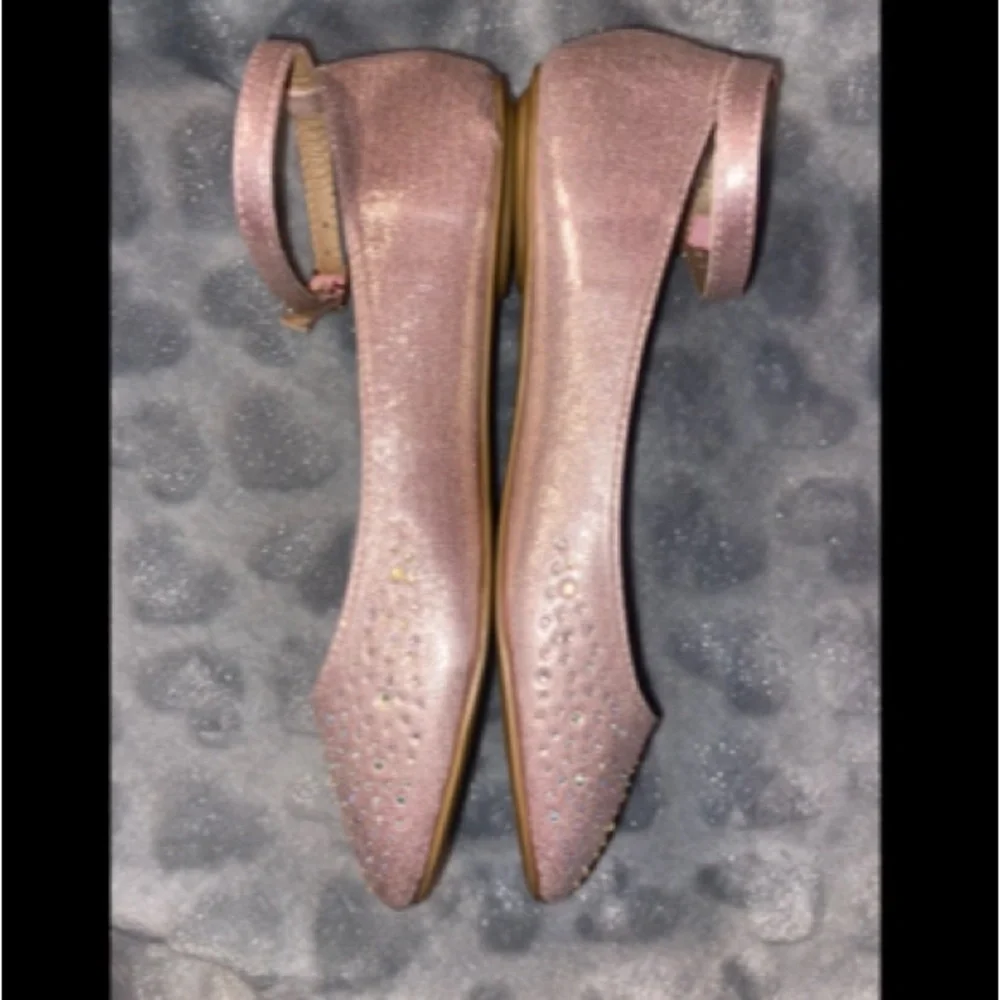 Metallic Pink Ballerina Flats with Rhinestones - Picture 4 of 11
